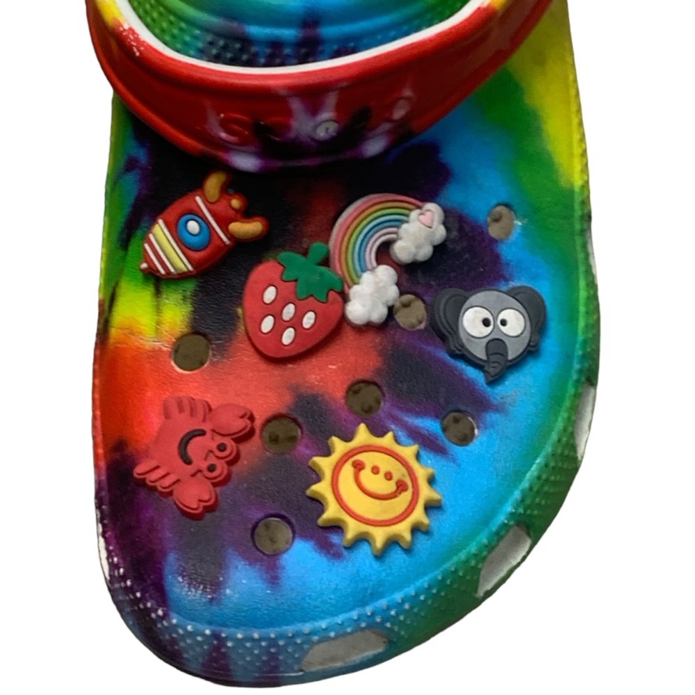 CROCS Classic Tie Dye Women’s Size 11 Men's Size 9 Primary colors Jibbitz - Picture 3 of 8